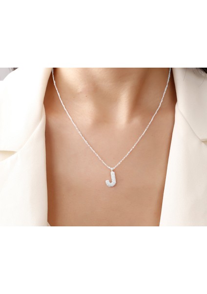 Kadın Gümüş Kolye - J Harfi Zirkon Taşlı Balon Harf Kadın Kolye fiyatları