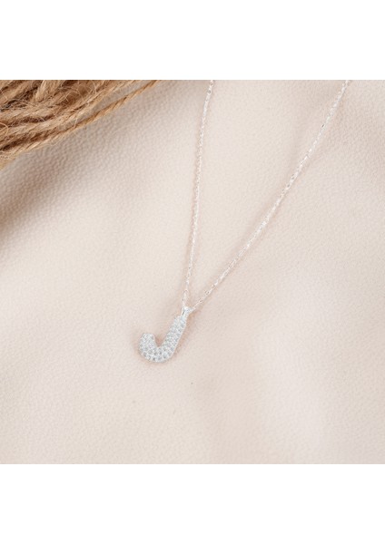 Kadın Gümüş Kolye - J Harfi Zirkon Taşlı Balon Harf Kadın Kolye modelleri