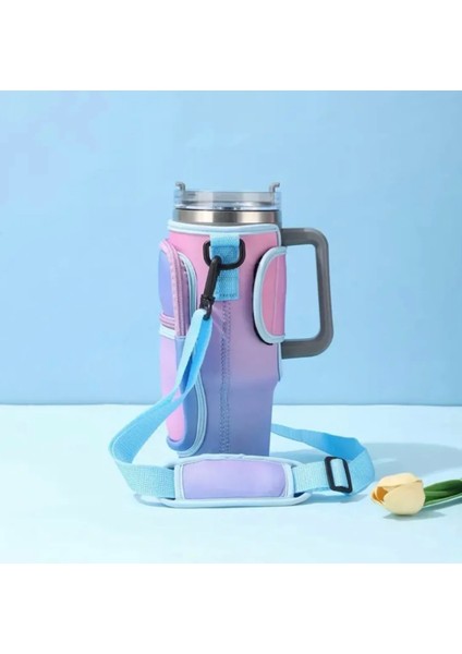 Quencher Pipetli 1.18 Lt Termos Askill Koruma Termos Kilif Çanta ve Renkli Omuz Askisi Aksesuar