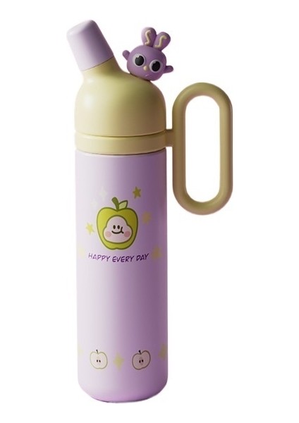 Çizgi Film Bebeği Termos Bardak Taşınabilir Saplı Sevimli Büyük Kapasiteli Saman Çocuk Su Bardağı (Yurt Dışından)