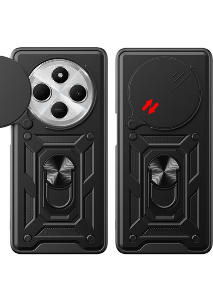 Xiaomi Redmi 14C 4g Kılıf Kamera Korumalı Sürgülü Yüzüklü Armor Military Tank Koruyucu Kapak