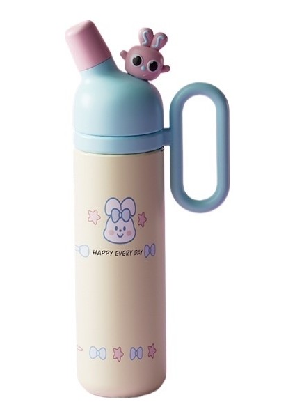 Çizgi Film Bebeği Termos Bardak Taşınabilir Saplı Sevimli Büyük Kapasiteli Saman Çocuk Su Bardağı (Yurt Dışından)