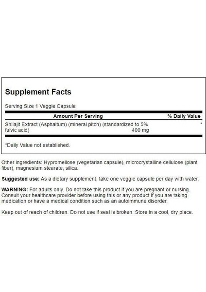 Shilajit Extract Standardized 400 Mg 60 Vegetarian Capsules fiyatları