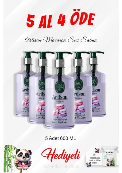 Artisan 600 ml Macaron Sıvı Sabun 5 Al 4 Öde ve Rosie Pamuk