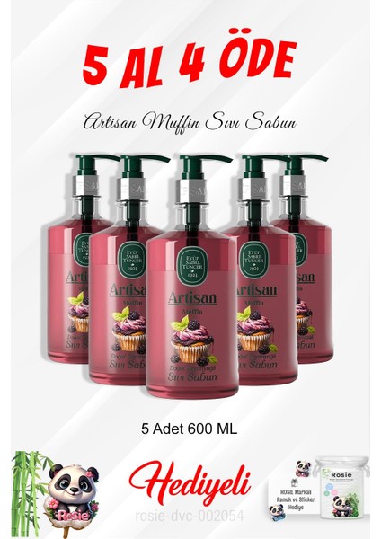 Artisan Muffin Sıvı Sabun 600 ml 5 Al 4 Öde ve Rosie Pamuk