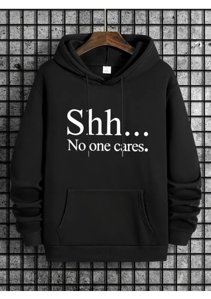 M.ç Store -Unısex Sweatshirt No One Cares Baskılı Hodies 3 Iplik Kompakt Kumaş (Içi Pamuklu)