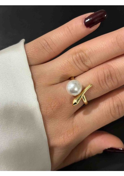 Incili Gold Ayarlanabilir Yüzük