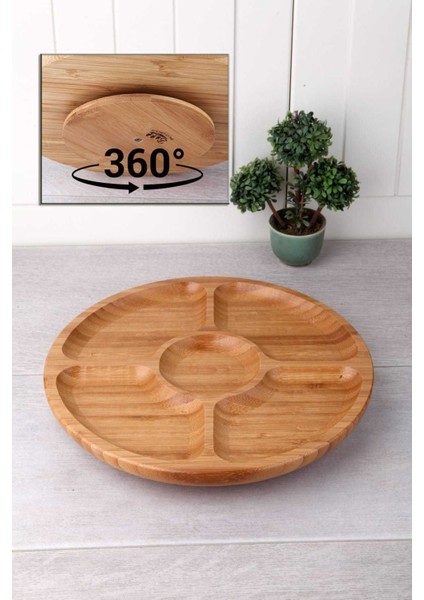 Bambu Lüx 25 Cm Dönerli 5 Bölmeli Kahvaltı Sunum Tabağı