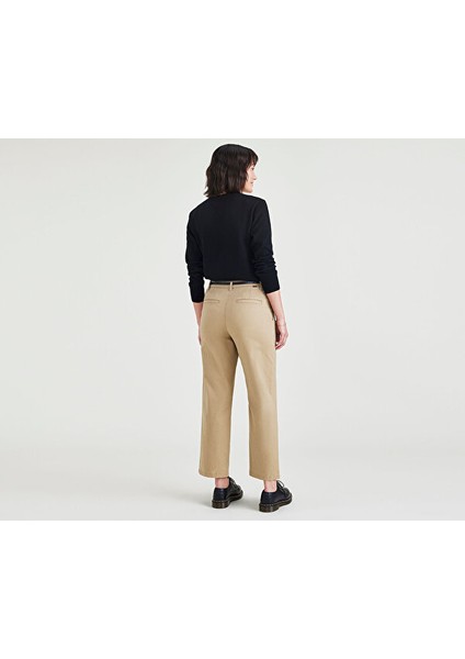 High Waist Weekend Chino Bej Straight Fit Pantolon