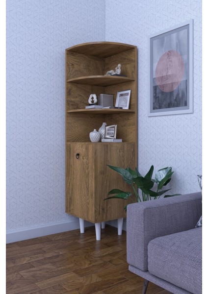 3 Raflı Tek Kapaklı Modern Ayaklı Vitrin Gümüşlük Çok Amaçlı Dolap