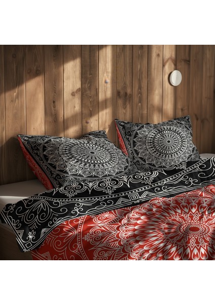 Black / Red Bohemian Mandala Çift Taraflı Nevresim Takımı - 200 cm x 220 cm fiyatları