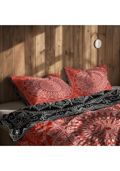Black / Red Bohemian Mandala Çift Taraflı Nevresim Takımı - 200 cm x 220 cm indirimleri