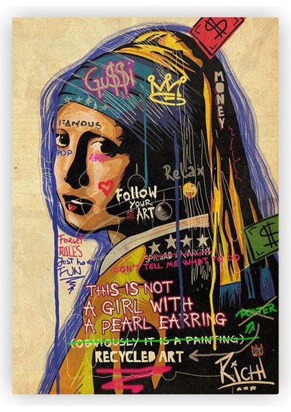 Inci Küpeli Kız Recycled Art Pop Art Ahşap Poster 20 x 29 cm