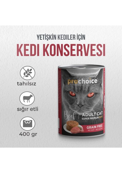 Sığır Etli Şekersiz Tahılsız Ezme Yetişkin Kedi Konservesi 400 gr