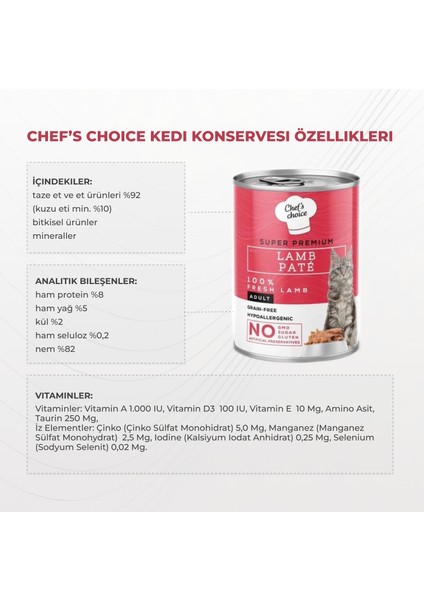 Chefs Choice Lamb Pate Kuzu Etli Kıyılmış Kedi Maması 400 gr