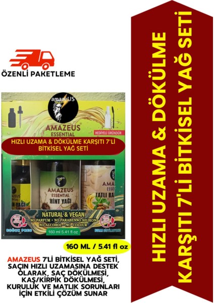 Hızlı Uzama & Dökülme Karşıtı 7'li Bitkisel Yağ Seti (Argan, Biberiye, Tatlı Badem,hint,ylang Ylang)