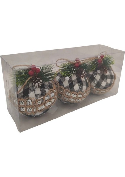 Bohem Siyah, Beyaz Yuvarlak Ağaç Süsü Seti 8 cm (3 Parça) fiyatları