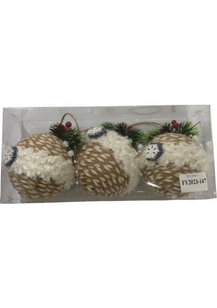 Bohem Şeritli Yuvarlak Ağaç Süsü Seti 8 cm (3 Parça)
