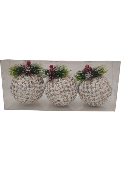 Bohem Yuvarlak Ağaç Süsü Seti 8 cm (3 Parça)