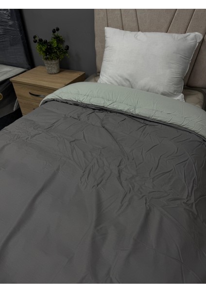 Pamuk Ranforce Tek Kişilik Yorgan Çift Taraflı Çağla Yeşili-Gri Düz Desen fiyatları