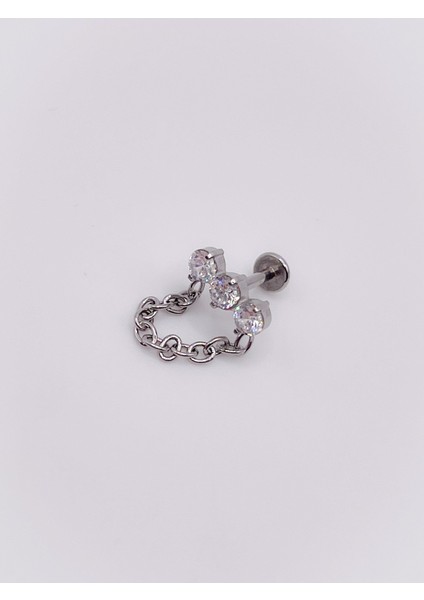 Cerrahi Çelik Piercing Zincirli Üç Taş Kıkırdak Helix Tragus Piercing (1Adet)