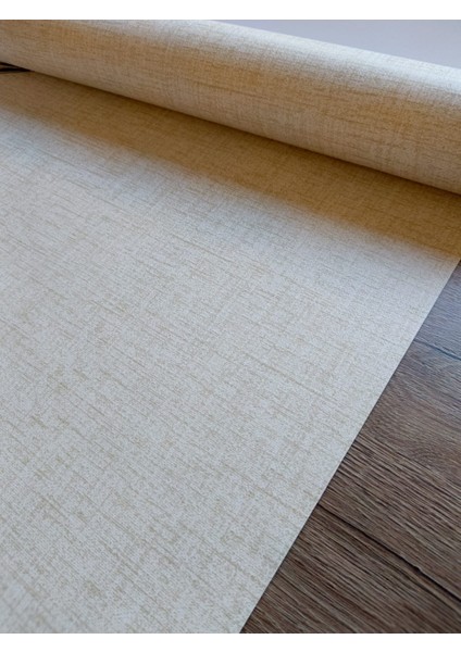 Krem Hafif Simli Kendinden Desenli Hava Alabilen Silinebilir Sade Duvar Kağıdı 5 M²