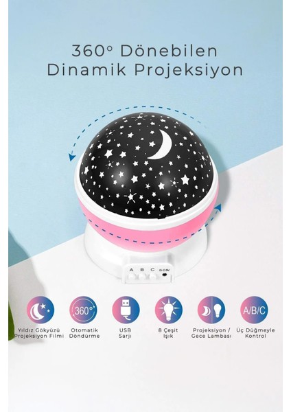Projeksiyonlu Dönen Yıldız Renkli Star Master Gece Lambası Çocuk Odası Aydınlatması