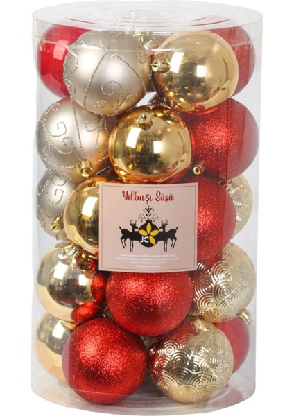 Kırmızı, Altın Premium Ağaç Süsü Seti 8 cm (24 Parça)