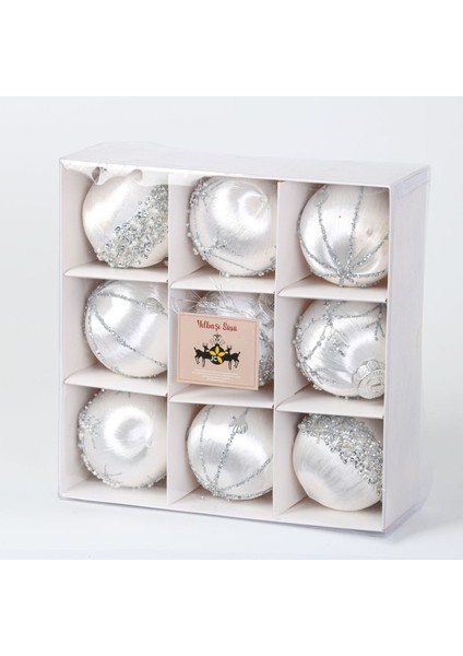 Beyaz, Simli Premium Ağaç Süsü Seti 8 cm (9 Parça) fiyatları