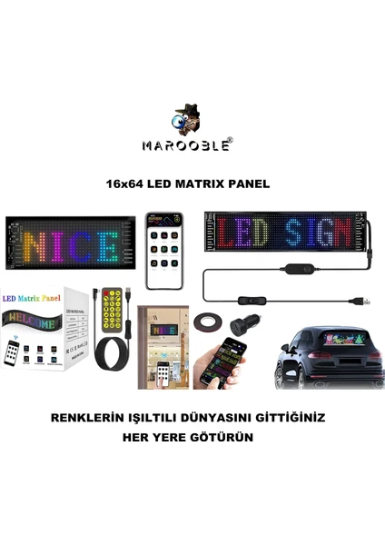 Araç LED Kayan Yazı Emoji Kişiseleştirillebilir Telefon App Destekli Uzaktan Kumandalı Rgb LED Panel 16X32 Boyutunda