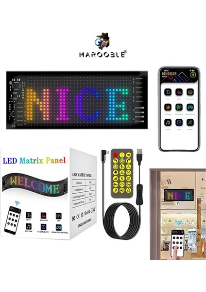 Araç LED Kayan Yazı Emoji Kişiseleştirillebilir Telefon App Destekli Uzaktan Kumandalı Rgb LED Panel 16X32 Boyutunda