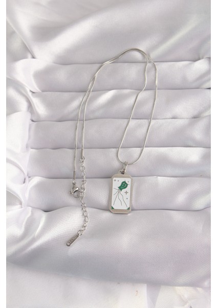 316L Çelik Gümüş Renk Beyaz Mineli Tarot Kolye - TJ-BKO9048