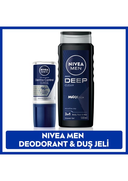 MEN Erkek Banyo ve Duş Jeli Deep Dimension 500ml ve Roll-on Deodorant Derma Control Clinical 50ml