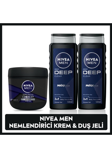 MEN Erkek Nemlendirici El ve Vücut Kremi Deep Impact 400ml ve Duş Jeli Deep Dimension 500ml X2 Adet