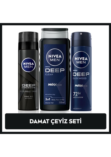 MEN Erkek Damat Çeyiz Bohça Seti, Banyo ve Duş Jeli 500ml, Tıraş Jeli 200ml, Sprey Deodorant 150ml
