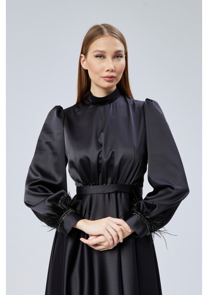 Balon Kol Tüy ve Taş Detaylı Tesettür Abiye Elbise fiyatları