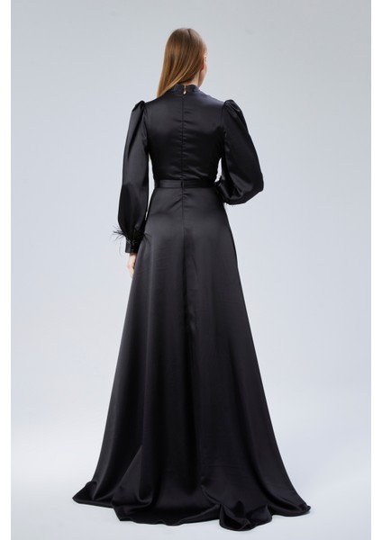 Balon Kol Tüy ve Taş Detaylı Tesettür Abiye Elbise indirimleri