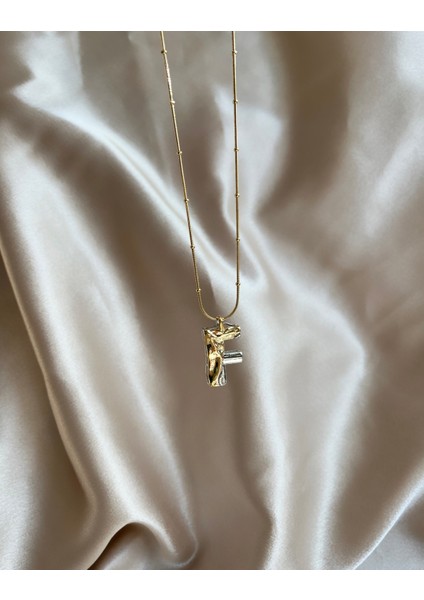 F Harf Gold-Silver Çelik Kolye