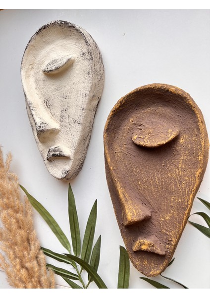 Özel Tasarım El Yapımı Heykel Soyut Yarım Yüz Maske 2'li Set, Duvar Dekor, Modern Ev ve Ofis Dekoru fiyatları