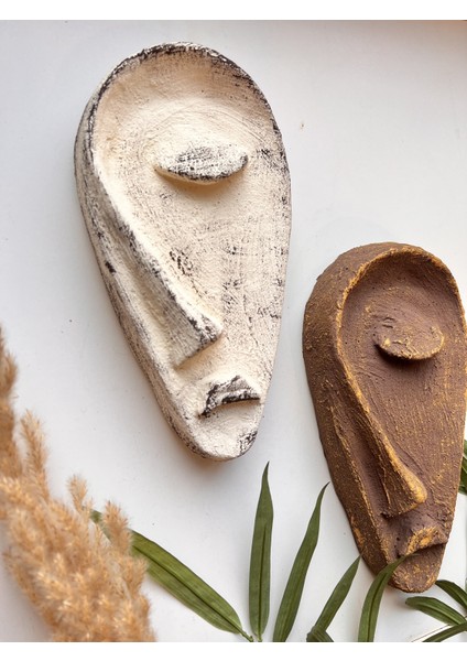 Özel Tasarım El Yapımı Heykel Soyut Yarım Yüz Maske 2'li Set, Duvar Dekor, Modern Ev ve Ofis Dekoru modelleri