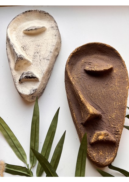 Özel Tasarım El Yapımı Heykel Soyut Yarım Yüz Maske 2'li Set, Duvar Dekor, Modern Ev ve Ofis Dekoru fırsatları