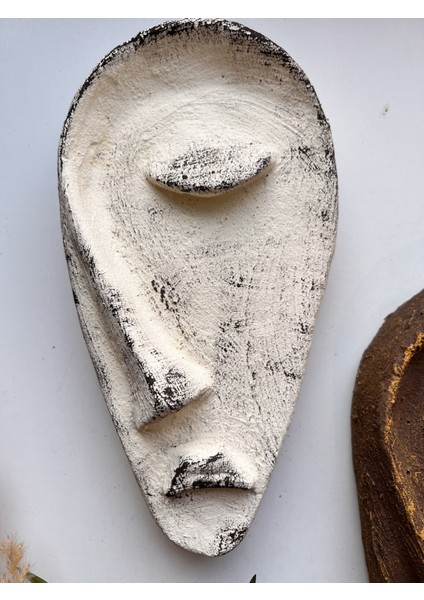 Özel Tasarım El Yapımı Heykel Soyut Yarım Yüz Maske 2'li Set, Duvar Dekor, Modern Ev ve Ofis Dekoru indirimleri