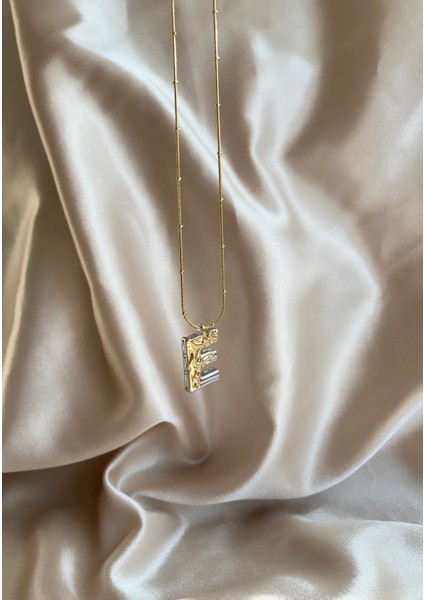 E Harf Gold-Silver Çelik Kolye