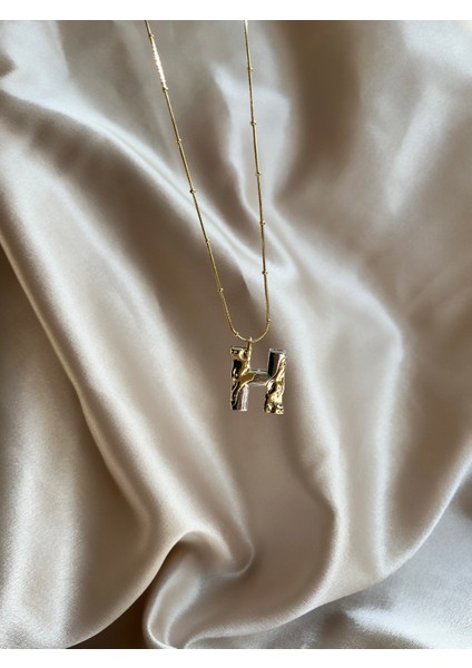 H Harf Gold-Silver Çelik Kolye