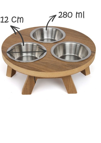 3 Kaseli Yuvarlak Kedi Köpek Mama Su Kabı Ahşap Demonte Stand fiyatları
