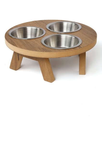 3 Kaseli Yuvarlak Kedi Köpek Mama Su Kabı Ahşap Demonte Stand modelleri