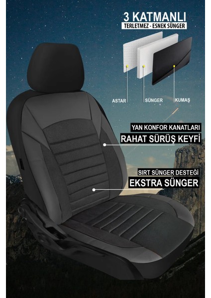 Ford Fiesta Titanium 1.0i Ecoboost 100 Powershi 2014 Trend Serisi Uyumlu 5 Koltuk Tay Tüyü Oto Koltuk Kılıfı Siyah