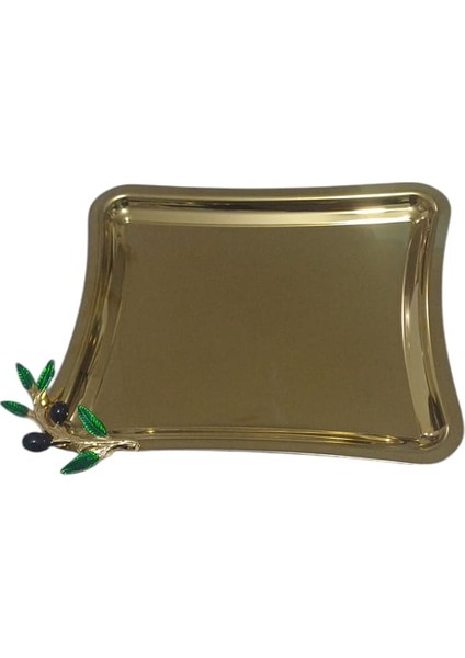 Metal Gold Kaplama Dikdörtgen Model Çay Kahve Ikram Servis Sunum Çelik Tepsi 20X18 1986