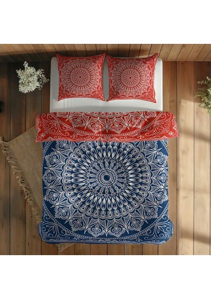 Red / Blue Bohemian Mandala Çift Taraflı Nevresim Takımı - 200 cm x 220 cm fiyatları