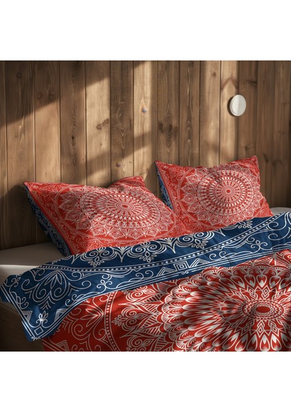 Red / Blue Bohemian Mandala Çift Taraflı Nevresim Takımı - 200 cm x 220 cm fırsatları